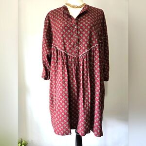 FREE PEOPLE Boho Red Geometric Patterned Dress. Size XS